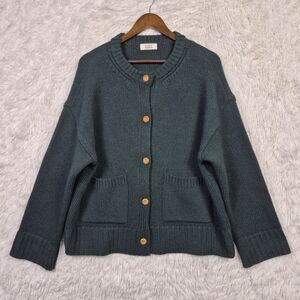 Studio Tomboy Womens XL Emerald Green Wool Blend Cardigan Patch Pocket Lagenlook